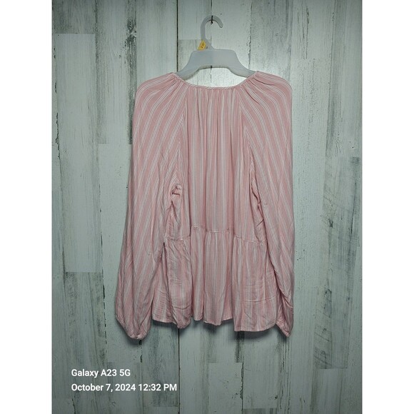 Time and Tru Top Womens Large 12-14 Pink Striped Long Sleeve Woven Peplum - Picture 5 of 7